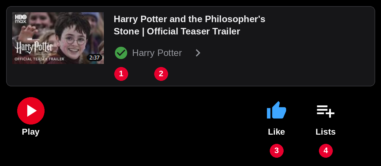 Video page with the subscription sign and the Like and Lists buttons